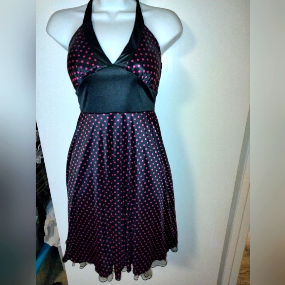 Small Ruby Rox Black with Pink Polka Dot Dress